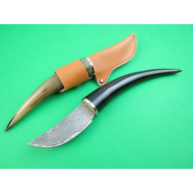 Damascus Blade Material Original Rare Horn Handle Fixed Knife Collection Knife UD401703